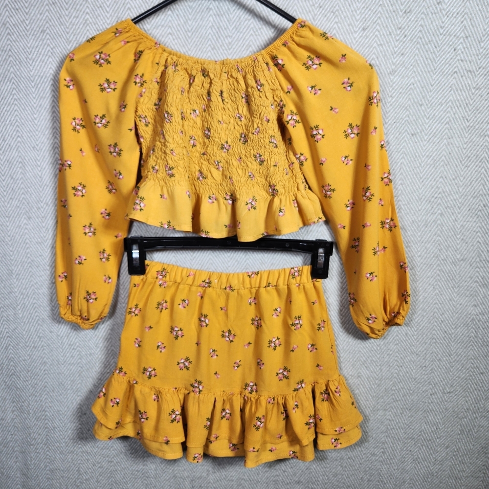 Btween Girls 8 Floral Yellow With Pink Two-Piece Set Top And Skirt - Picture 3 of 11